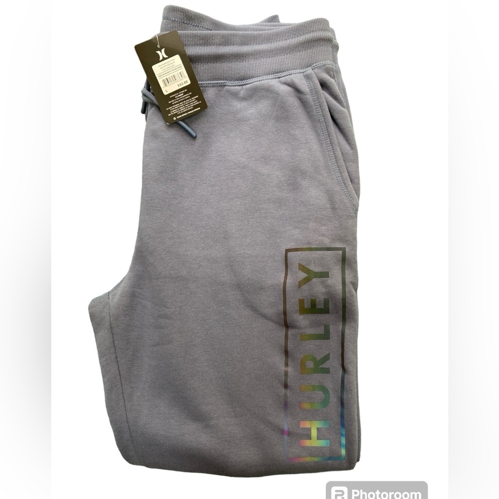 NWT Hurley Boxed Logo Relaxed Fit Ctn Fleece Joggers Men’s Sz L Diffused Blue